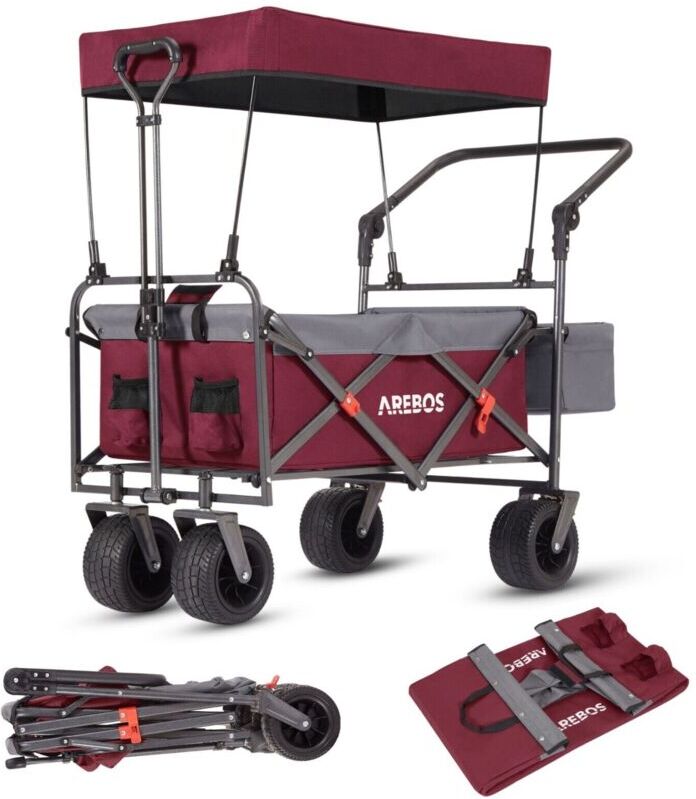 Arebos - Luxury outdoor utility wagon with canopy Folding Stroller cart trolley red - red