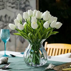 HOOPZI 10 Stunning Realistic Touch PU Artificial Tulip Bouquet with Stem-Wihte