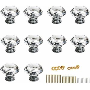 Héloise - 10X40mm Diamond Cut Clear Crystal Glass Kitchen Drawer Door Knob Cupboard Pull Handle Hardware for Bedroom Furniture, Bedside Cabinet,