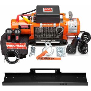 WINCHMAX 13,500lb (6,123kg) Original Orange 12v Electric Winch. 28 x 11mm Dyneema Rope, Flat Bed Mounting Plate