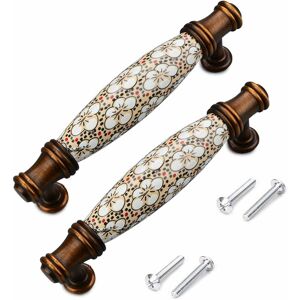 LANGRAY 2 Pieces Vintage Ceramic Furniture Handles, Ceramic Furniture Handle Furniture Drawer Handles Zinc Alloy, Drawer Furniture Handle with Screws Hole