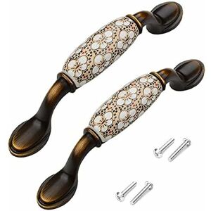 LANGRAY 2 Pieces Vintage Ceramic Furniture Handles, Ceramic Furniture Handle Furniture Drawer Handles Zinc Alloy, Drawer Furniture Handle with Screws Hole