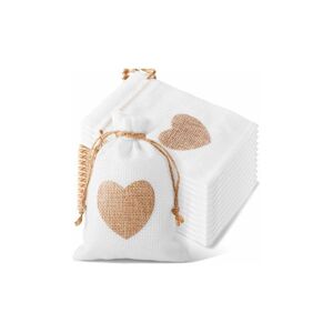 HÉLOISE 20 Burlap Bags Gift Bags Lavender Dragées Wedding Treats 10x15cm (white+heart)