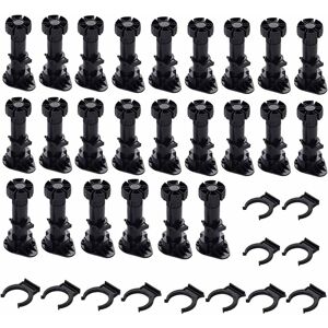 GROOFOO 24 Pieces Plastic Cabinet Legs, Furniture Feet, Adjustable Furniture Feet, Black Plastic Furniture Legs with Clip Fixing Base for Kitchen Furniture,