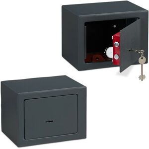 Set of 2 Relaxdays Home Safes With Keys, Double-bit Lock, Fix To Wall/Floor, Mini Vault, hwd: 17x23x17 cm, Grey