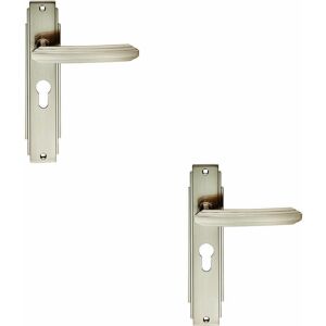 LOOPS 2x PAIR Line Detailed Handle on Euro Lock Backplate 205 x 45mm Satin Nickel