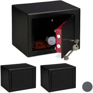 Set of 3 Relaxdays Home Safes With Keys, Double-bit Lock, Fix To Wall/Floor, Mini Vault, hwd: 17x23x17 cm, Black