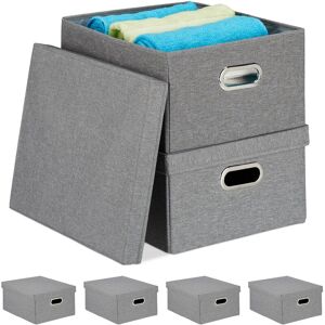 Storage Box Set of 6, Foldable Organisation Container with Lid, 25 l each, HxWxD: 20.5 x 34.5 x 42 cm, Grey - Relaxdays