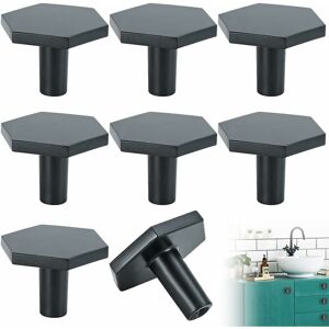Héloise - 8Pcs 36 26 mm Black Kitchen Cabinet Drawer Doors, Zinc Alloy Hexagon Cabinet Knobs, Furniture Knobs for Kitchen Cabinets