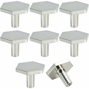 Héloise - 8Pcs 36 26 mm Silver Kitchen Cabinet Drawer Doors, Zinc Alloy Hexagon Cabinet Knobs, Furniture Knobs for Kitchen Cabinets