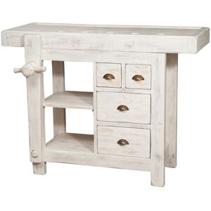 Biscottini - Country-style solid lime wood antiqued white finish L116xPR63xH90 cm sized workbench . Made in Italy