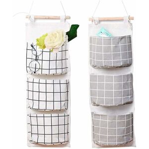 Hanging Storage Bag with 3 Pockets Wall Storage Door, Hanging Storage Bag Organizer for Bedroom and Bathroom (Gray + White) - Denuotop