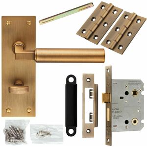 LOOPS Door Handle & Bathroom Lock Pack Antique Brass Round Lever Slim Turn Backplate