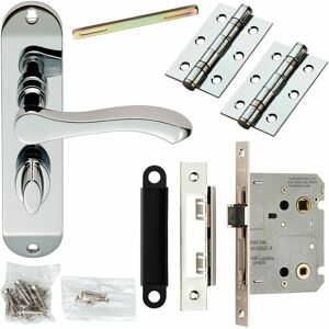 LOOPS Door Handle & Bathroom Lock Pack Chrome Scroll Thumb Turn Round Slim Backplate