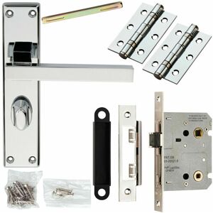 LOOPS Door Handle & Bathroom Lock Pack Chrome Straight Square Thumb Turn Backplate