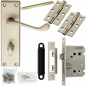 LOOPS Door Handle & Bathroom Lock Pack Satin Chrome Victorian Scroll Bar Backplate