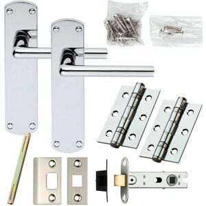 LOOPS Door Handle & Latch Pack Chrome Rounded Straight Bar on Backplate 170 x 42mm