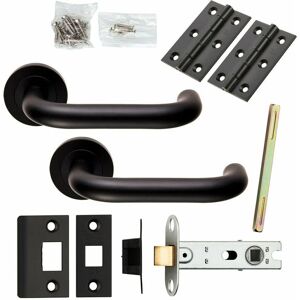 LOOPS Door Handle & Latch Pack Matt Black Curved Safety Lever Screwless Round Rose