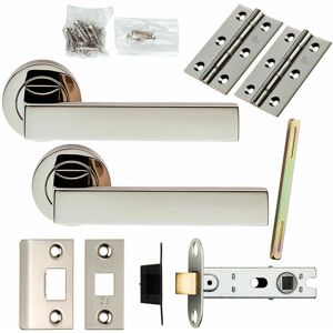 LOOPS Door Handle & Latch Pack Polished Nickel Square Lever Screwless Round Rose