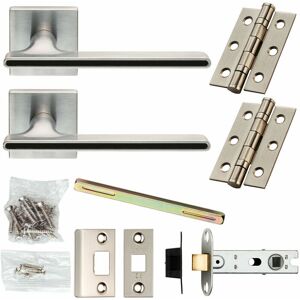 LOOPS Door Handle & Latch Pack Satin Chrome & Black Inlay Slim Screwless Square Rose