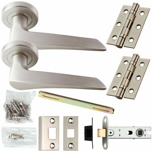 LOOPS Door Handle & Latch Pack Satin Chrome Tapered Arched Bar Screwless Round Rose