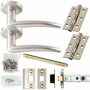 LOOPS Door Handle & Latch Pack Satin Chrome Tapered Bar Lever Screwless Round Rose