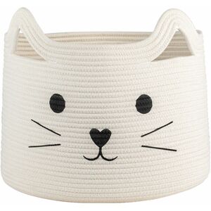 LANGRAY Foldable Cotton Rope Storage Basket Storage Box Cute Cat Pattern Storage Bin for Kid's Room, Baby Toys, Accessories - White