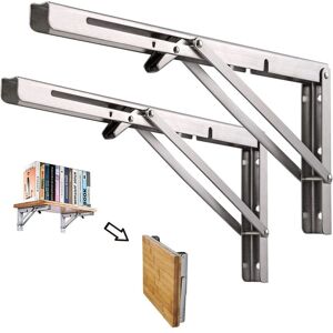 RHAFAYRE Folding Wall Shelf, 2 Pieces Stainless Steel Folding Console Bracket, Garage Shelf Support Frame, Heavy Duty Bracket for Kitchen,