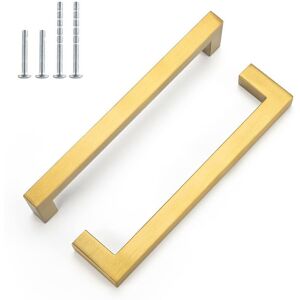 WOOSIEN Gold Kitchen Cabinet Handles Set Of 2 Brushed Brass Drawer Handles Furniture Handles Square Cabinet Handles