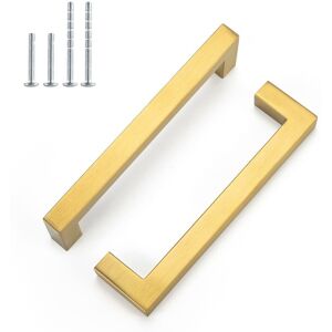 Woosien - Gold Kitchen Cabinet Handles Set Of 2 Brushed Brass Drawer Handles Furniture Handles Square Cabinet Handles