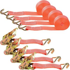 Groofoo - 4 Pcs Ratchet Straps, Ratchet Lashing Strap with Tensioner Hook for Motorcycle, Car, Trailer, 3000 kg Capacity, 6M x 38MM - Orange