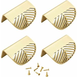 Groofoo - 4 Piece Golden Furniture Button, Sheet Shape Furniture Handles Concealed Metal Cabinets, for Home, Drawer, Closet