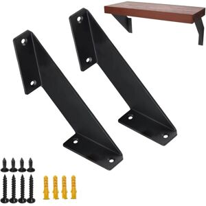 Groofoo - Set of 2 6 Inch Iron Shelf Brackets, Black Curved Flat Angle, Floating Industrial Shelves Support Brackets Includes Screws and Wall Anchors