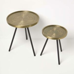 HOMESCAPES Set of 2 Buddha Decorative Gold Side Tables - Gold and Black