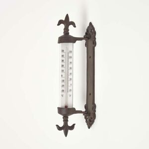 HOMESCAPES Traditional Style Cast Iron Outdoor Garden Thermometer - Brown