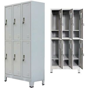 Locker Cabinet with 6 Compartments Steel 90x45x180 cm Grey VD07450 - Hommoo