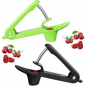 Langray - 2 Piece Cherry Pitter or Stoner, Cherry Pitting or Seed Remover, Kitchen Gadget with Spoon Design for One Hand Operation (Black and Green)