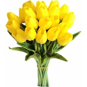 Artificial Tulip Fake Holland Mini Tulip Real Touch Flowers 24 Pcs for Wedding Decor diy Home Party (Yellow) - Langray