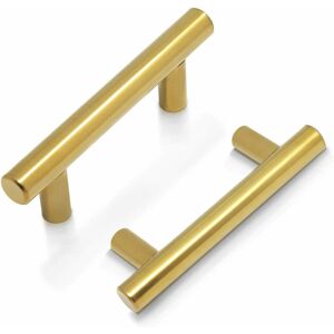 LANGRAY Cabinet Handle Brass - door bar T-shaped door knobs for kitchen furniture, stainless steel - 9 sizes: 50mm, 64mm, 76mm, 96mm, 128mm, 160mm, 192mm,