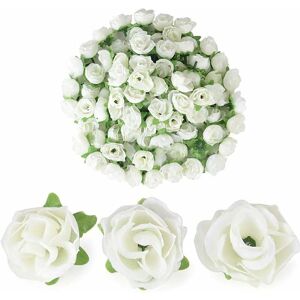 LangRay (Dia: 3cm) 100pcs Artificial Rose Flower Head Flower Head Fake Artificial Plant Decoration for Home Wedding Party Milky