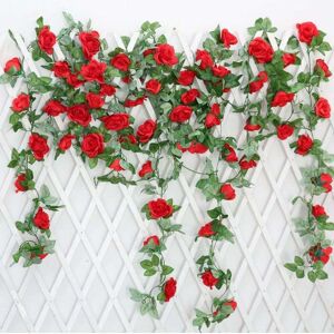 Langray - Simulation Rose Flower Vine Rattan Silk Wisteria Garland Hanging Rattan Arch Garden Wedding Decorations Home Decor-2Pc, Red