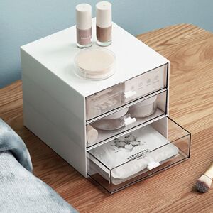 Livingandhome - White Plastic 3 Drawer Desk Organizer