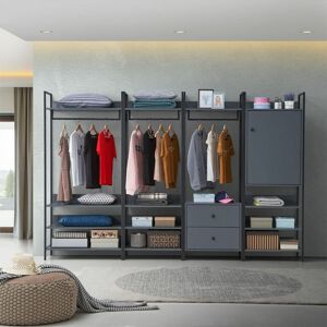 NETFURNITURE Cahra 4 Piece Bedroom Furniture Set Open Wardrobes Dark Grey - Dark Grey