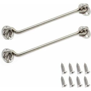 2 Pack Cabin Hook Eye Door Latch Stainless Steel 8 Inch with Mounting Screws for Shed Doors Cabinet Doors - Silver - Norcks