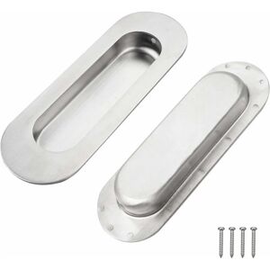 NORCKS 2 Pcs Concealed Embedded Flush Sliding Door Pull Handles, Stainless Steel Elliptical Handle with Hidden Screws,Hidden Pull Handle for Drawer,Wardrobe