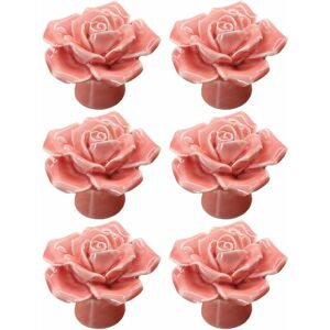 NORCKS 6 x Rustic Pink Ceramic Door Knobs with Rustic Flower Flower Material Handle for Cooking Bar and Pull - Pink