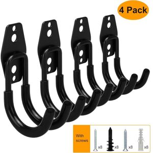 NORCKS Heavy Duty Garage Hooks 4 pcs Garage Storage Double Hooks Storage Utility Hooks Wall Mounted Hooks for Bulk Items Bicycles Ropes Ladders - Black