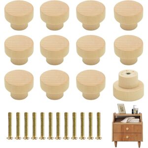 NORCKS Pack of 12 Wooden Furniture Knobs, Wooden Cabinet Knobs, Round Wooden Furniture Handle with Screws, Wooden Knobs for Cupboard, Dresser,