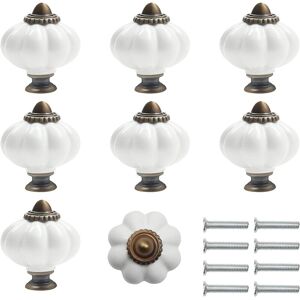 NORCKS White and Bronze Pumpkin Ceramic Knobs with Screws (8 Pack) - 3.4 x 3.8cm/1.34 x 1.5 Inches - Round Vintage Pull Handles for Home & Office Furniture