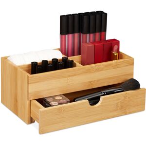 Bamboo Cosmetics Organiser, Multifunctional, 4 Compartments & Drawer, Desk Storage, Natural - Relaxdays